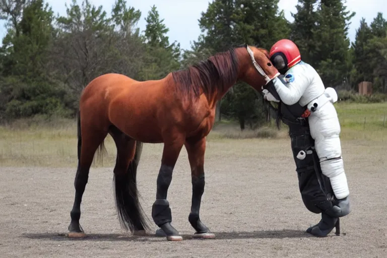 Image similar to horse hugging an astronaut