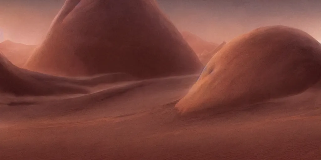 Image similar to dune temples of arrakis, from frank herbert novels, composition idea concept art for movies, style of denis villeneuve and greg fraiser