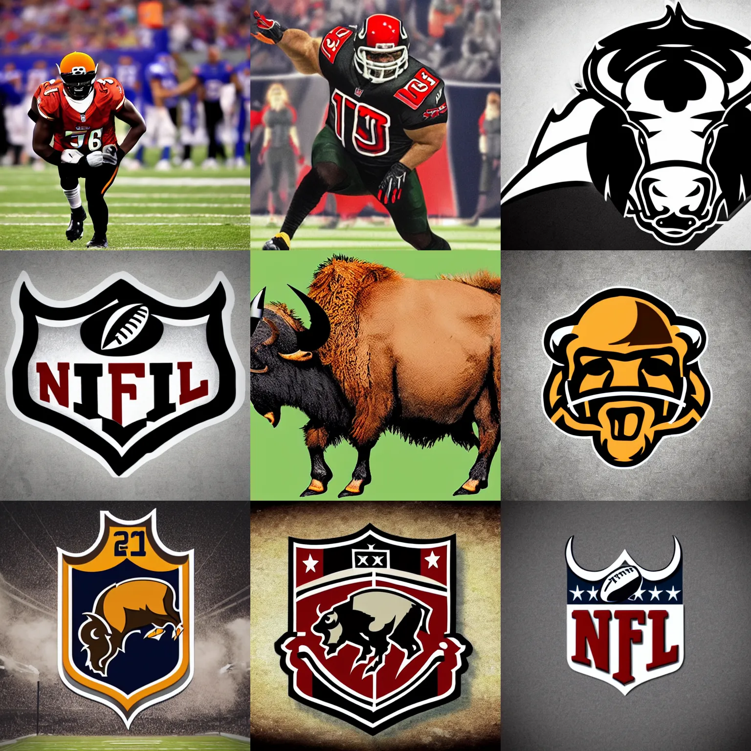 Prompt: NFL sports logo of an angry bison