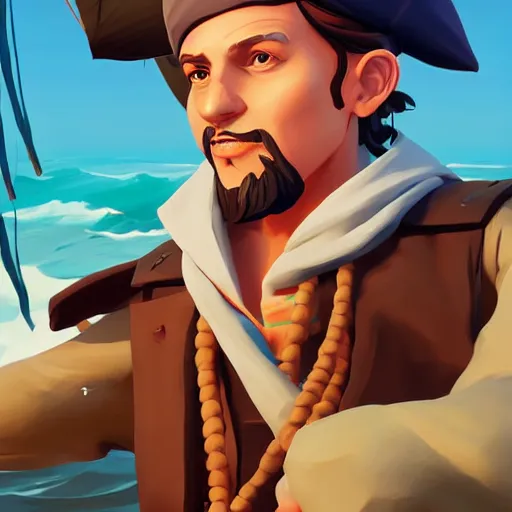 Image similar to painting jack the pirate on sea of thieves game avatar hero smooth face median photoshop filter cutout vector behance hd by jesper ejsing, by rhads, makoto shinkai and lois van baarle, ilya kuvshinov, rossdraws, illustration, art by ilya kuvshinov and gustav klimt