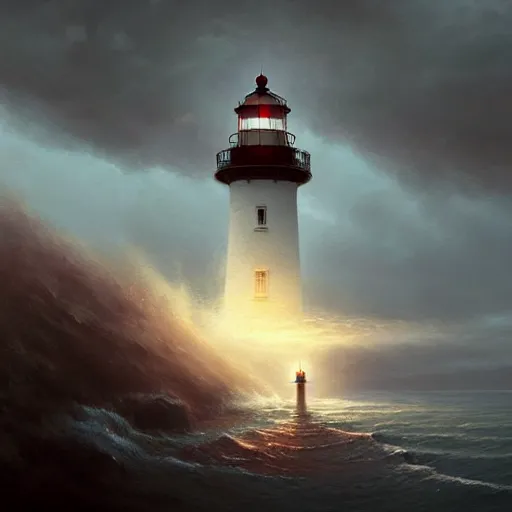 Image similar to a lighthouse standing on a cloud,digital art,realiatic,hyperdetailed,art by greg rutkowski,trevor henderson,photorealistic,mega realistic,surreal,fantasy