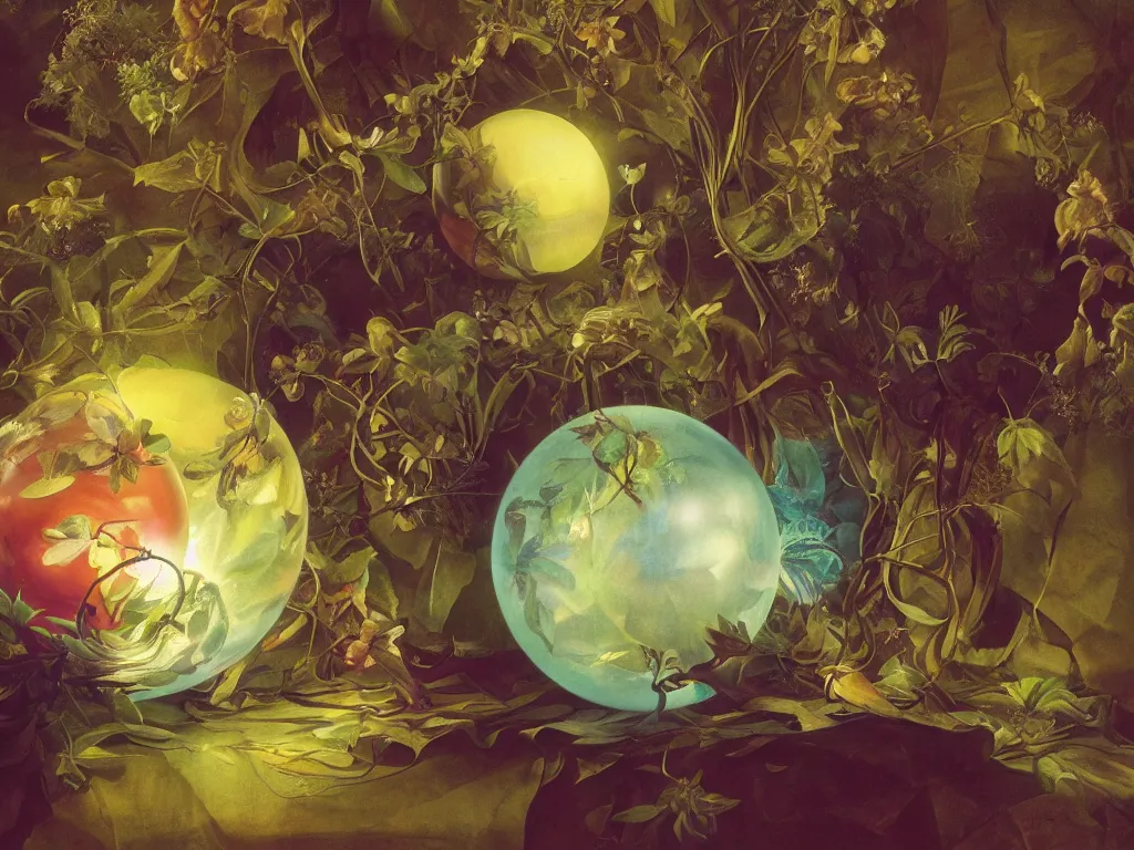 Prompt: the orb of dreams, sunlight study, art nouveau, by jan davidz de heem and ( ( ( ( lisa frank ) ) ) ), 8 k, sharp focus, octane render, ( ( ( kauai ) ) )