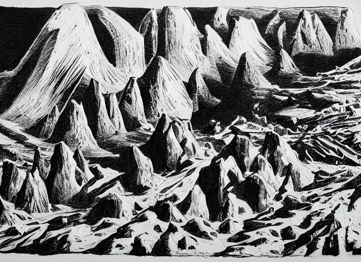Image similar to deep rock galactic as a black and white etching