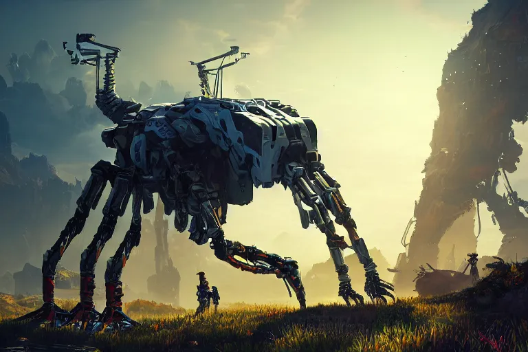 Image similar to longleg machine mecanical creature robot of horizon forbidden west horizon zero dawn bioluminiscence global illumination ray tracing hdr fanart arstation by ian pesty and alena aenami artworks in 4 k