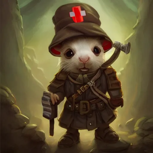 Image similar to cute little anthropomorphic Guinea Pig Field Medic, tiny, small, short, Modern Field medic with red cross, cute and adorable, pretty, beautiful, DnD character art portrait, matte fantasy painting, DeviantArt Artstation, by Jason Felix by Steve Argyle by Tyler Jacobson by Peter Mohrbacher, cinema