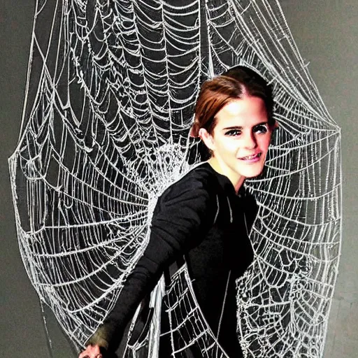 Image similar to emma watson trapped in a giant spider web