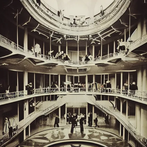 Image similar to mysterious photograph of people levitating in a large atrium