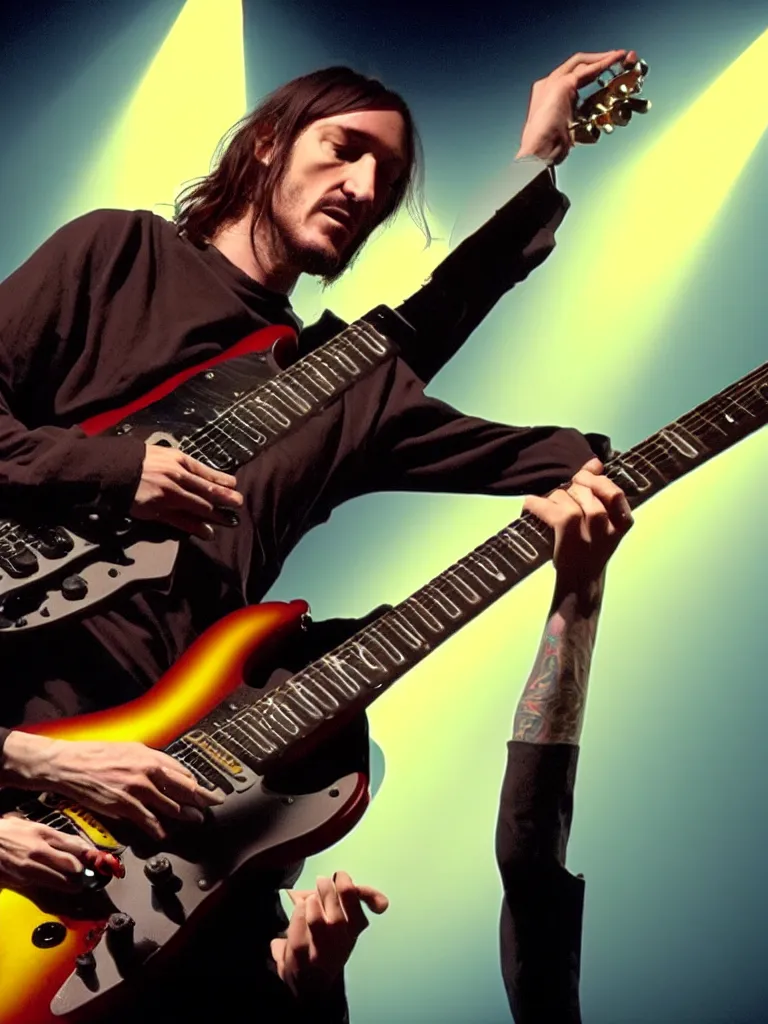 Prompt: John Frusciante playing a sunburst strat in the fourth dimension