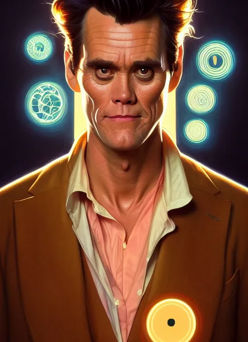 Prompt: symmetry!! portrait of ace ventura jim carrey, chemisty, sci - fi, glowing lights!! intricate, elegant, highly detailed, digital painting, artstation, concept art, smooth, sharp focus, illustration, art by artgerm and greg rutkowski and alphonse mucha, 8 k