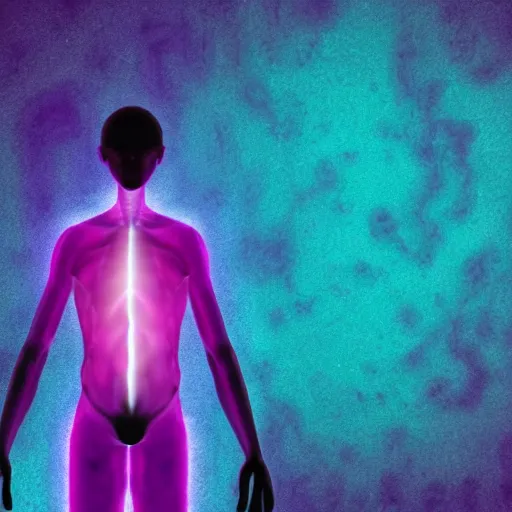 Prompt: purple human creature with glowing blue veins