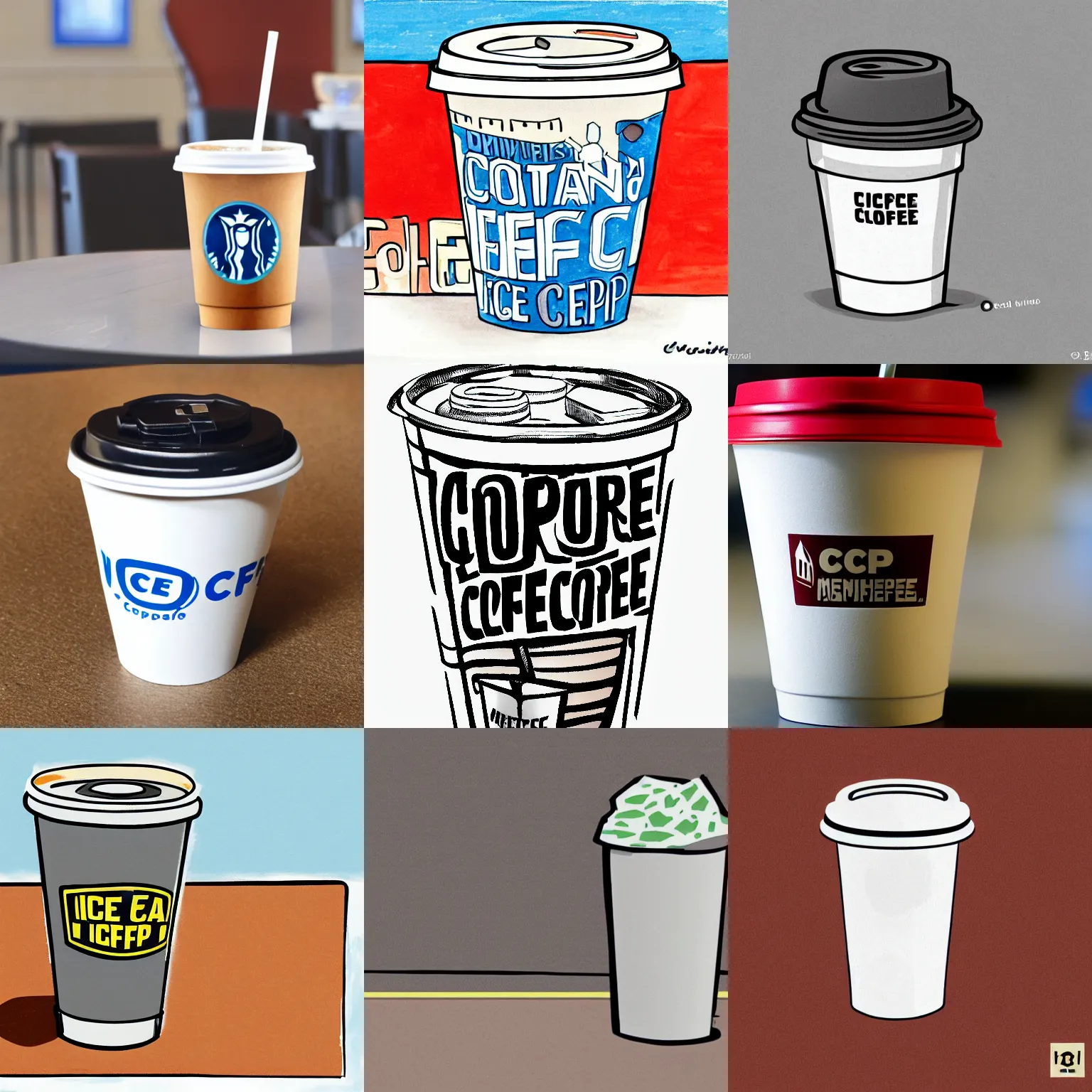 Prompt: corporate memphis drawing of a ice coffe cup