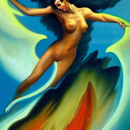 Image similar to The Pheonix Princess of Fire, painting by Boris Vallejo