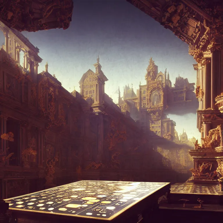 Image similar to motherboard, chip circuit, computer, dream - like atmosphere, baroque landscape painting, perfect composition, beautiful detailed intricate insanely detailed octane render trending on artstation, 8 k artistic photography, photorealistic, soft natural volumetric cinematic perfect light, chiaroscuro, award - winning photograph, masterpiece, raphael, caravaggio, greg rutkowski, beeple