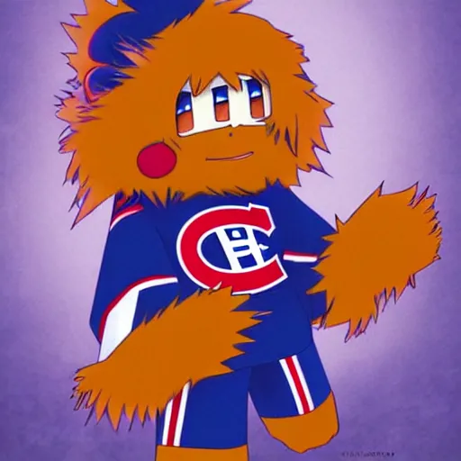 Image similar to anime Portrait of Youppi the Habs Montreal Canadiens Mascot as a very cute powerful and friendly pokemon, highly detailed anime, high evolution, 1990s, legendary, smooth, sharp focus, dynamic lighting, intricate, trending on ArtStation, illustration pokemon, art by WLOP