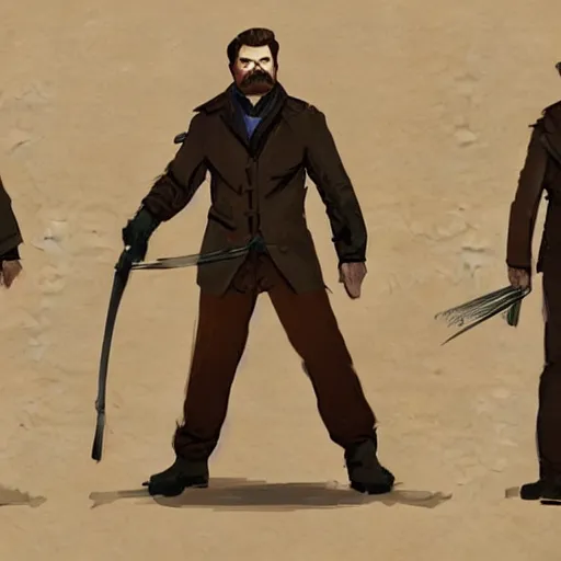 Image similar to ron swanson in dishonored concept art