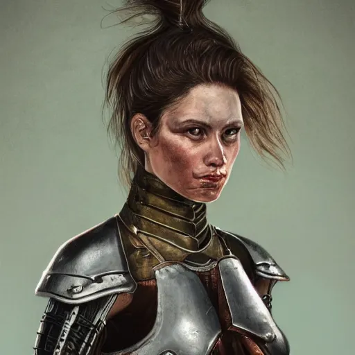 Image similar to potrait of female with cable surrounding her armor