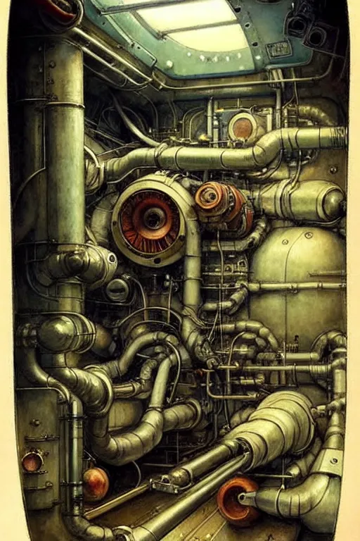 Image similar to (((((1950s spaceship engine room . muted colors.))))) by Jean-Baptiste Monge !!!!!!!!!!!!!!!!!!!!!!!!!!!