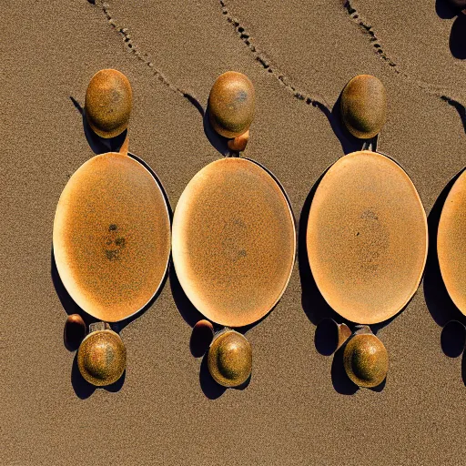 Prompt: oval-shaped woks on a beach, photorealistic, 8k