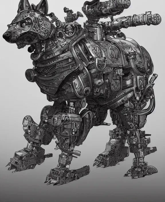 Image similar to a detailed manga style illustration of an armoured cyborg corgi dog, by moebius and stephan martiniere, 4 k resolution, detailed, unreal engine, octane render, trending on artstation