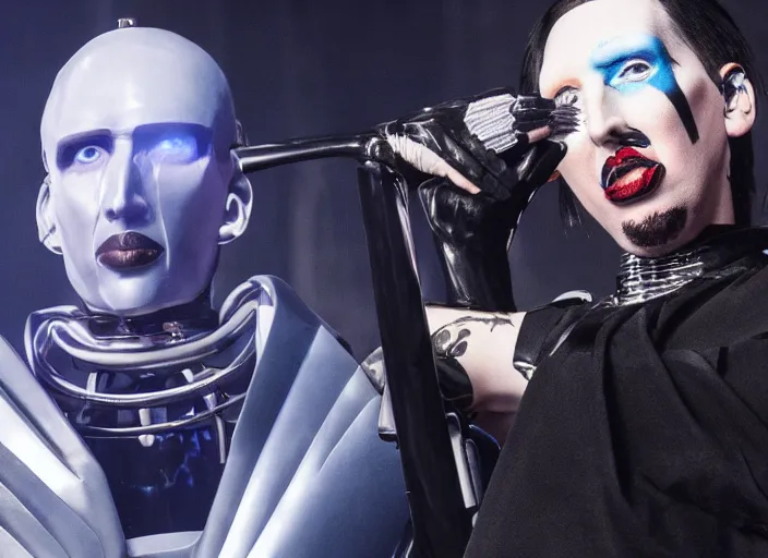 Image similar to marilyn manson robocop illuminati ritual