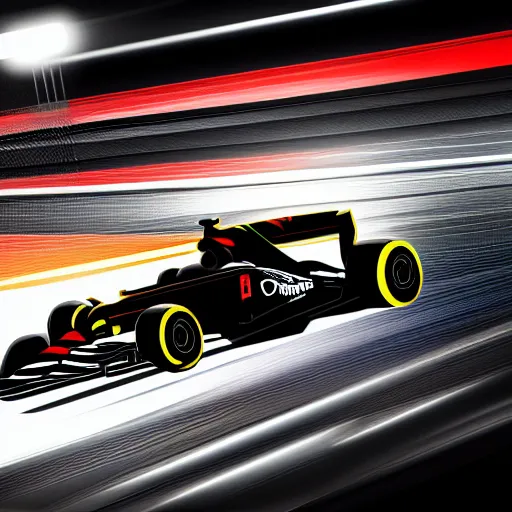 Prompt: formula 1 car driving on a neon track digital art detailed intricate professional edition speed sensation