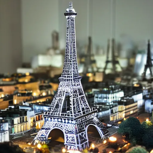 Prompt: a detailed photo of a diorama city, paris eiffel tower, macro photography, model trees, studio lighting, hyperdetailed