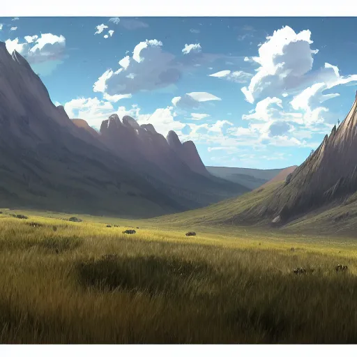 Image similar to concept art painting of a marsh on top of a mountain plateau with forest below, realistic, detailed, cel shaded, in the style of makoto shinkai and greg rutkowski and james gurney