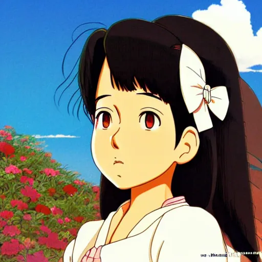 Image similar to beautiful mexican woman, darker tan skin, black hair and brown eyes, studio ghibli art style, art by hayao miyazaki, makoto shinkai