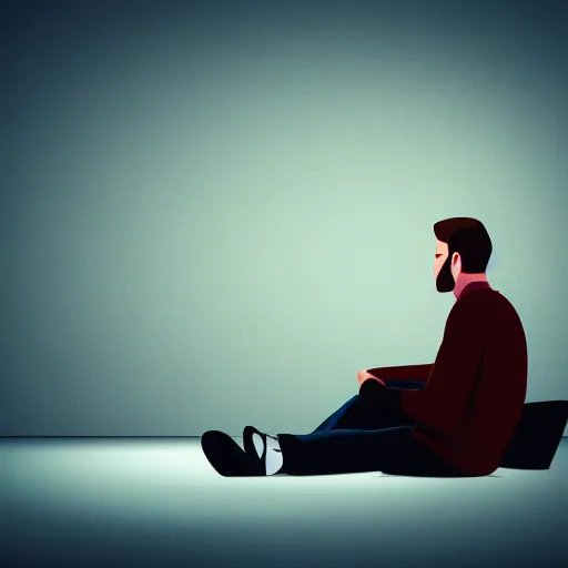 Prompt: detailed photorealistic with bokeh, and cinematic lighting of man sitting while crying because of programming.