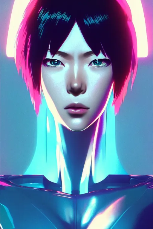 Image similar to a film still portrait of a motoko kusanagi ghost in the shell, finely detailed features : : gits sac 2 0 4 5 by pixar : : by ilya kuvshinov, rossdraws, artgerm, sola digital arts, octane render, production i. g, volumetric lighting, anti aliasing, raytracing : :