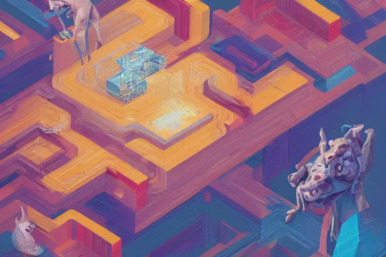 Image similar to isometric fractal, illustration painting, oil on canvas, intricate, portrait, detailed illustration, hd, digital art, overdetailed art, concept art, complementing colors, detailed, illustration painting by fort iron, digital art, overdetailed art, concept art, complementing colors rendered by beeple, syd meade,