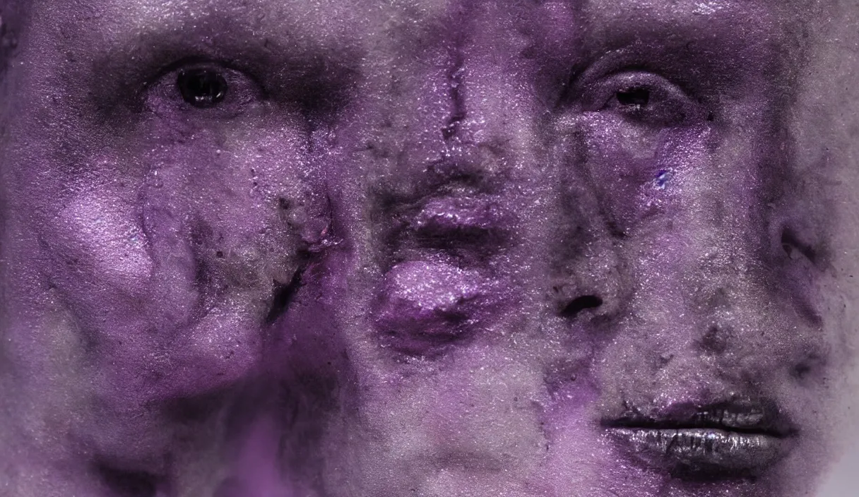 Image similar to artwork by pierre huyghe and paul thek with wax melting, purple smoke, ultra realistic, depth, beautiful lighting, sigma, 8 k, 3 5 mm, f / 3 2