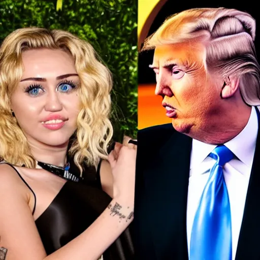 Prompt: photo of miley cyrus dating donald trump