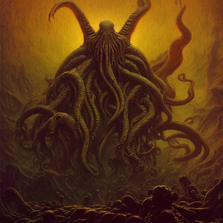 Image similar to a cinematic scene from the cthulhu in pyrrhic victory, lovecraft, concept art by beksinski and jean delville, dramatic lighting, ultra hd, hdr, 8 k