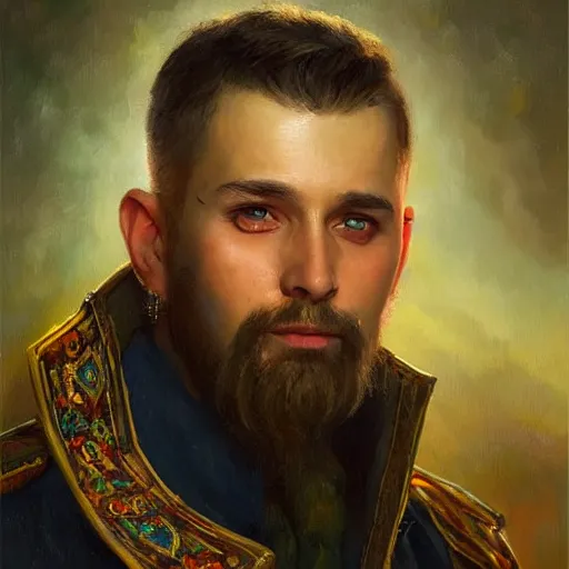 Image similar to portrait of a ukrainian man ( 3 5 ) from ukraine in 2 0 2 1, an oil painting by ross tran and thomas kincade