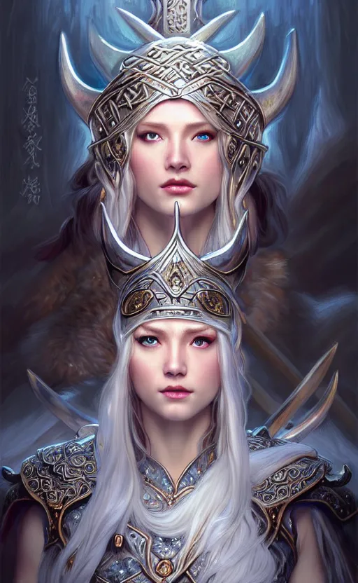 Image similar to opal viking warrior, regal, elegant, winter, snow, beautiful, stunning, hd, illustration, epic, d & d, fantasy, intricate, elegant, highly detailed, wide angle, digital painting, artstation, concept art, smooth, sharp focus, illustration, wallpaper, art by artgerm and greg rutkowski and alphonse mucha and jin xiaodi