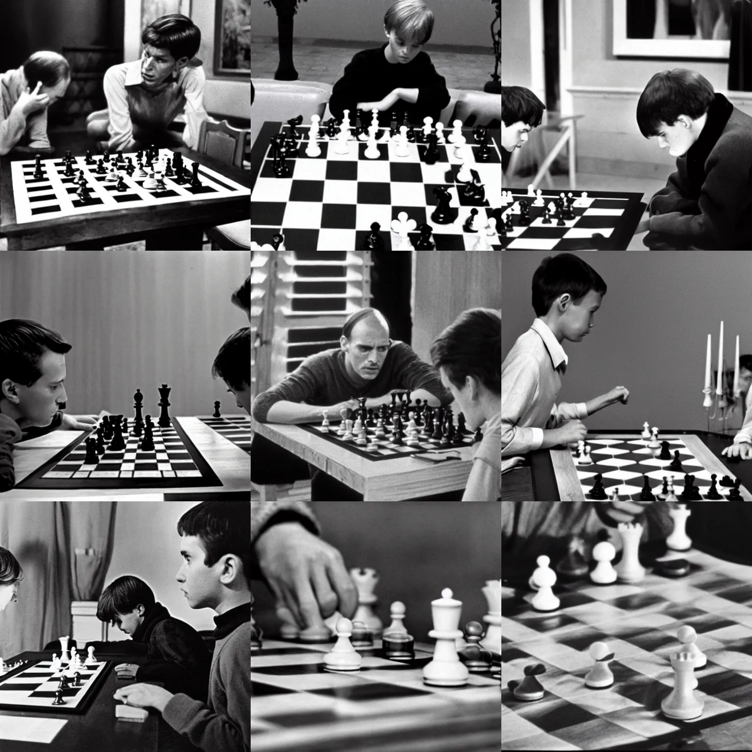 Prompt: beating the grim reaper at chess, 1962, ingmar bergman, cinestill