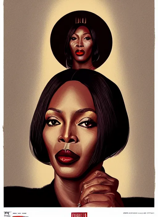 Prompt: twin peaks movie poster art, portrait of naomi campbell, from scene from twin peaks, clean, simple illustration, nostalgic, domestic, highly detailed, digital painting, artstation, concept art, smooth, sharp focus, illustration, artgerm, donato giancola, joseph christian leyendecker, wlop