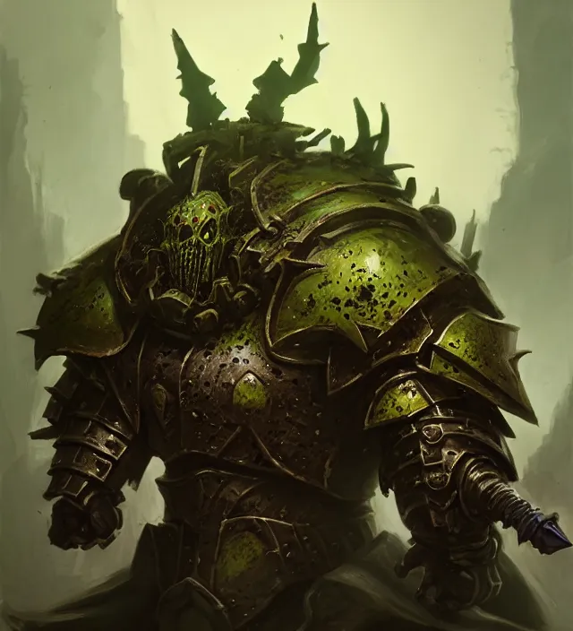 Image similar to armor _ portrait _ heros _ warhammer _ 4 _ 0 _ k _ - pestilence, nurgle warrior, champion _ the _ primarchs _ emperor _ by _ johannes _ helgeson _ animated _ with _ vfx _ concept _ artist _ _ illustrato by ruan jia