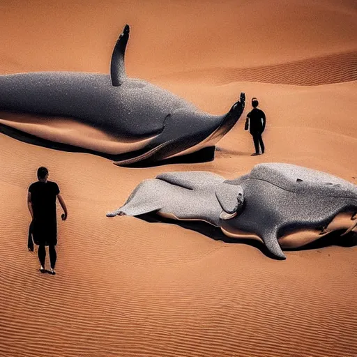 Image similar to 🐋🐳🐉🤖 in desert, photography by bussiere rutkowski andreas roch