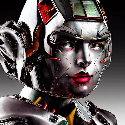 Prompt: beautiful 3/4 body portrait photo in style of 1990s frontiers in retrofuturism mecha seinen manga fashion sid mead edition, highly detailed, focus on pursed lips, eye contact, soft lighting