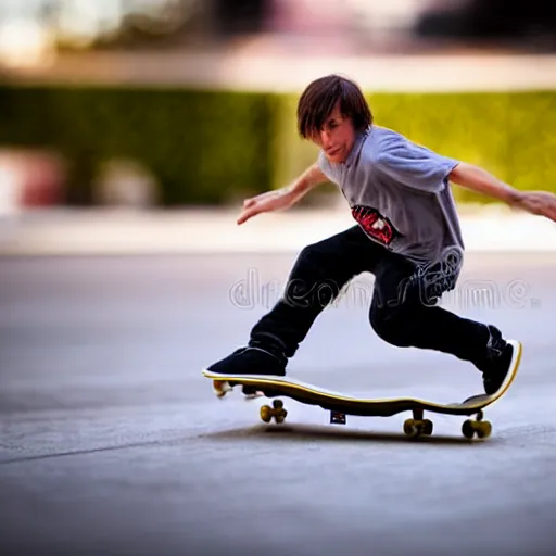 Image similar to midget tony hawk skateboarding over normal sized tony hawk, sharp focus, 4 k editorial photograph, soft lighting, shallow depth of field, people out of focus