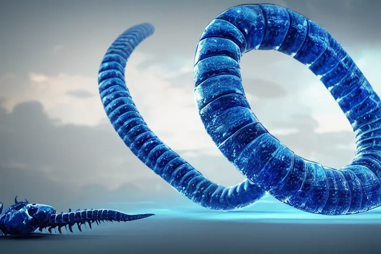 Image similar to centipede trapped inside a blue amber, octane render, digital art, trending on artstation, deviantart, 8k, epic composition, intrinsic details, AAA graphics