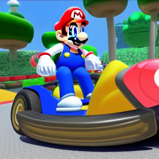 Image similar to a beautiful blender of mario and cat peach, in mario kart