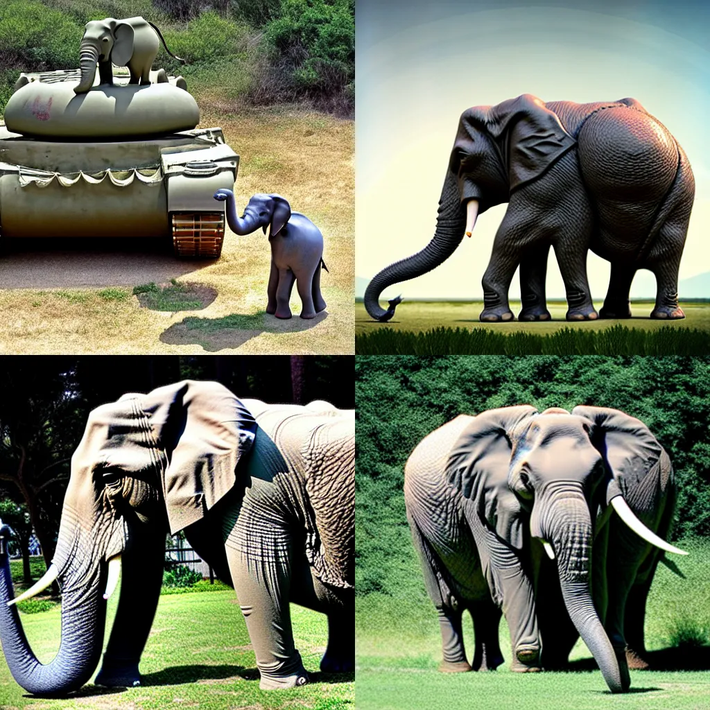 Prompt: tank / elephant with elephant head