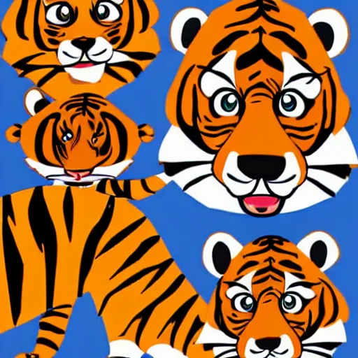 Prompt: cute cartoon tiger expressions