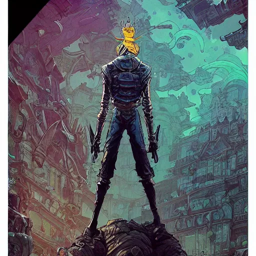 Image similar to cell shaded cartoon, a normal skinny guy dressed up as an elaborate fantasy king concept art by josan gonzales and wlop, laurie greasley, jordan grimmer, beksinski and james jean, highly detailed, sharp focus, trending on artstation, hq, deviantart, art by artgem