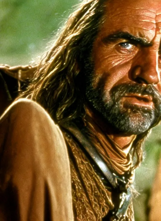 Prompt: film still of Sean Connery as Aragorn in The Lord of the Rings, 4k