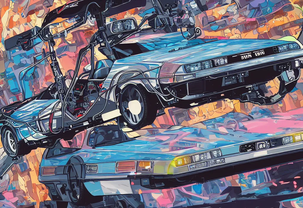Prompt: An anime art of delorean, digital art, 8k resolution, anime style, lowrider style, wide angle
