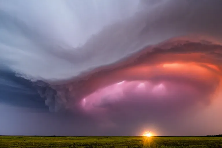 a photo of a supercell thunderstorm, illuminated from | Stable ...